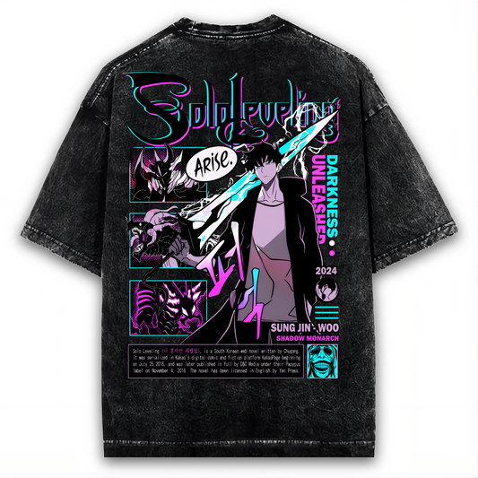 SOLO LEVELING ARISE SUNG JIN WOO T-SHIRT: DARKNESS UNLEASHED WASHED TEE