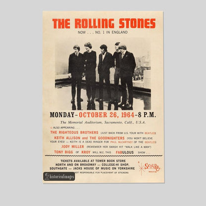 The Rolling Stones concert poster reproduction 1964 performance Printed on Fine Art Retro Style - Size 24''x36''