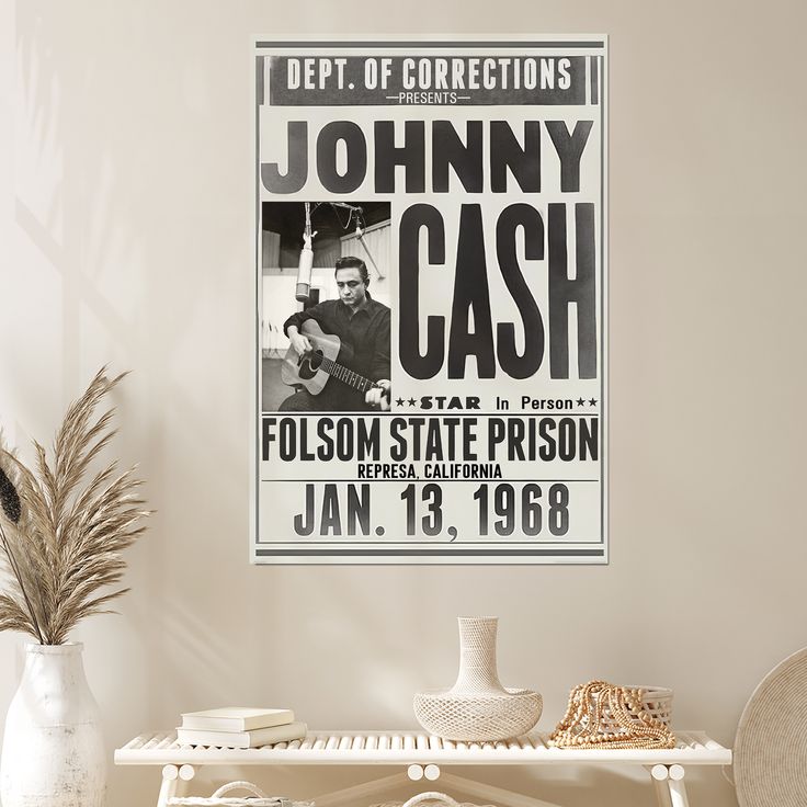 Johnny Cash - Music Poster (Folsom State Prison - Jan. 13, 1968) Size 24''x36''
