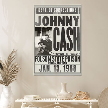 Johnny Cash - Music Poster (Folsom State Prison - Jan. 13, 1968) Size 24''x36''