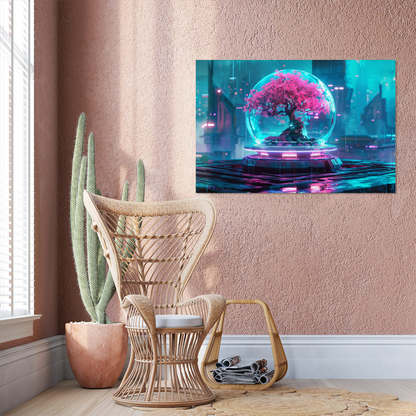 Cyberpunk Bonsai Canvas Print – Futuristic Tree Art for Modern Poster