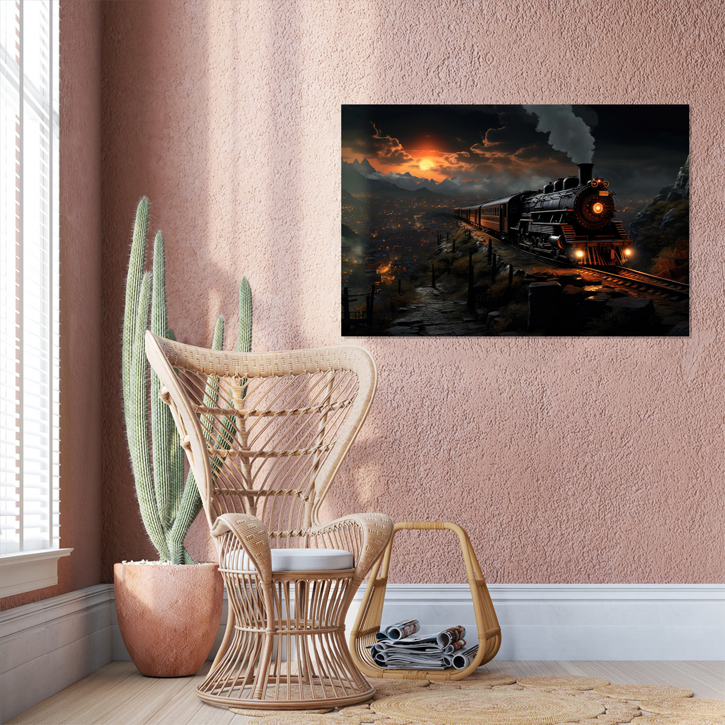 Steam Train Night Poster – Moody Cinematic Railway Scene