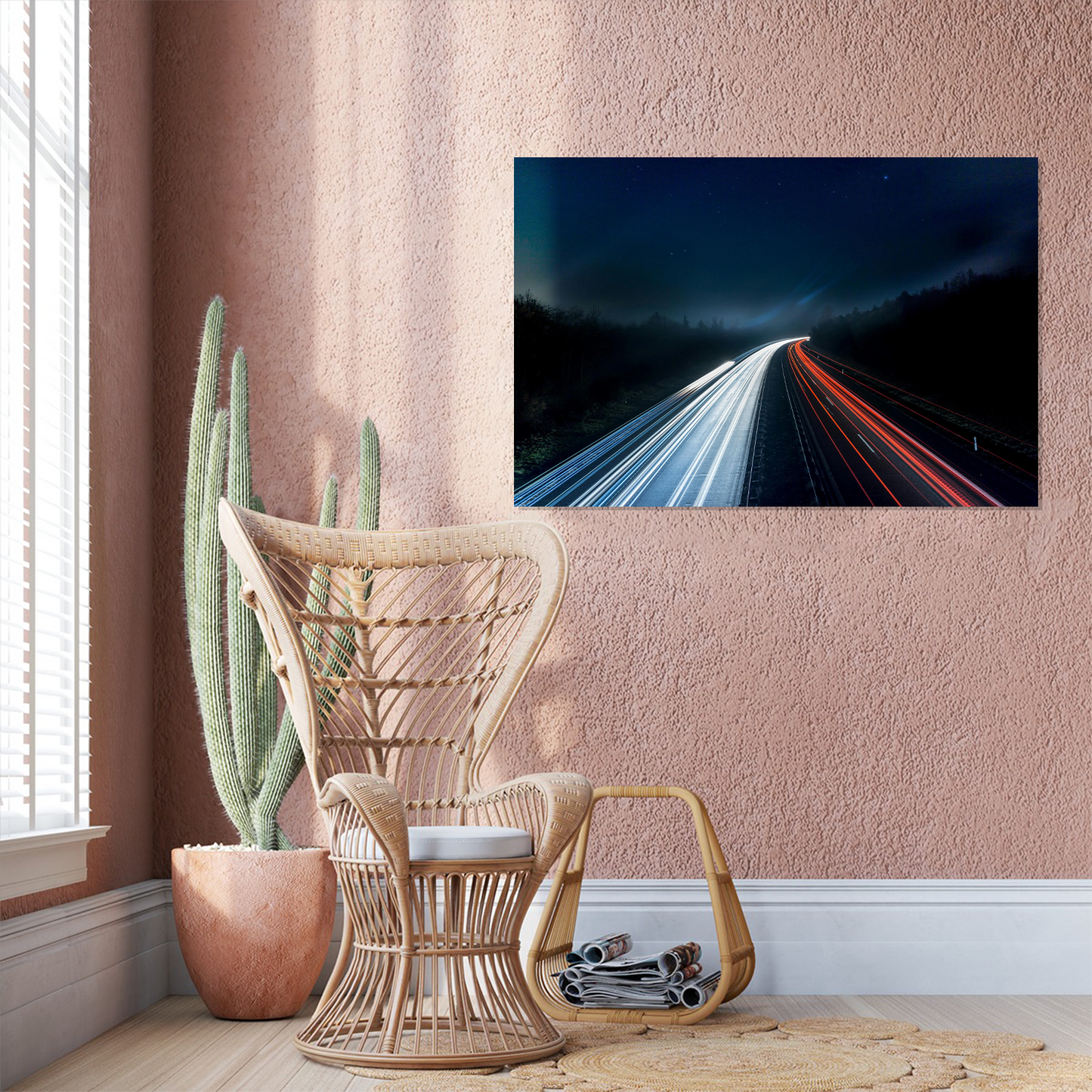Night Highway Light Trails Photography Print – Long Exposure Wall Art