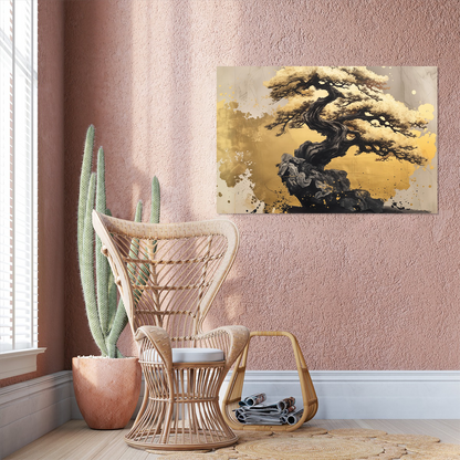 Abstract Bonsai Tree Poster, Golden Tree Painting, Modern Wall Decor