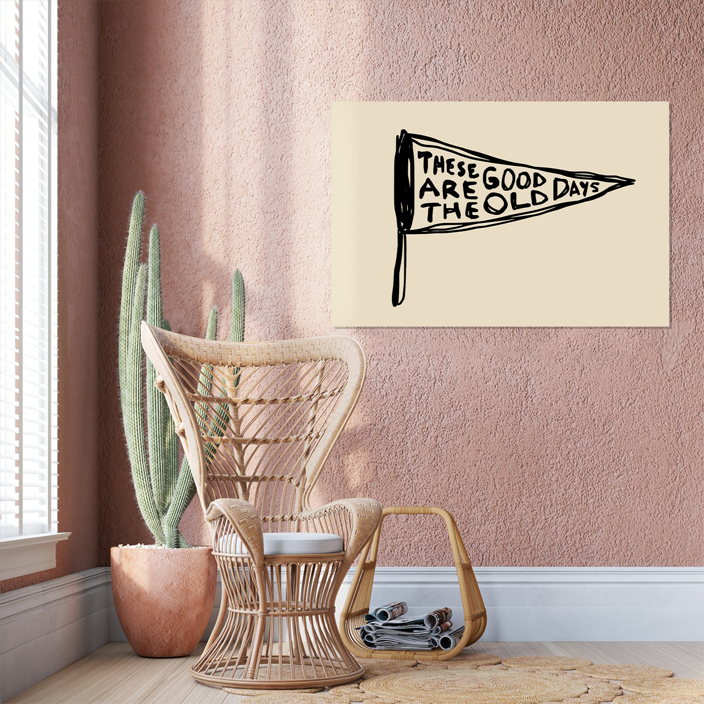Good Old Days Print: Retro Pennant Wall Art, Hand Drawn Horizontal Poster