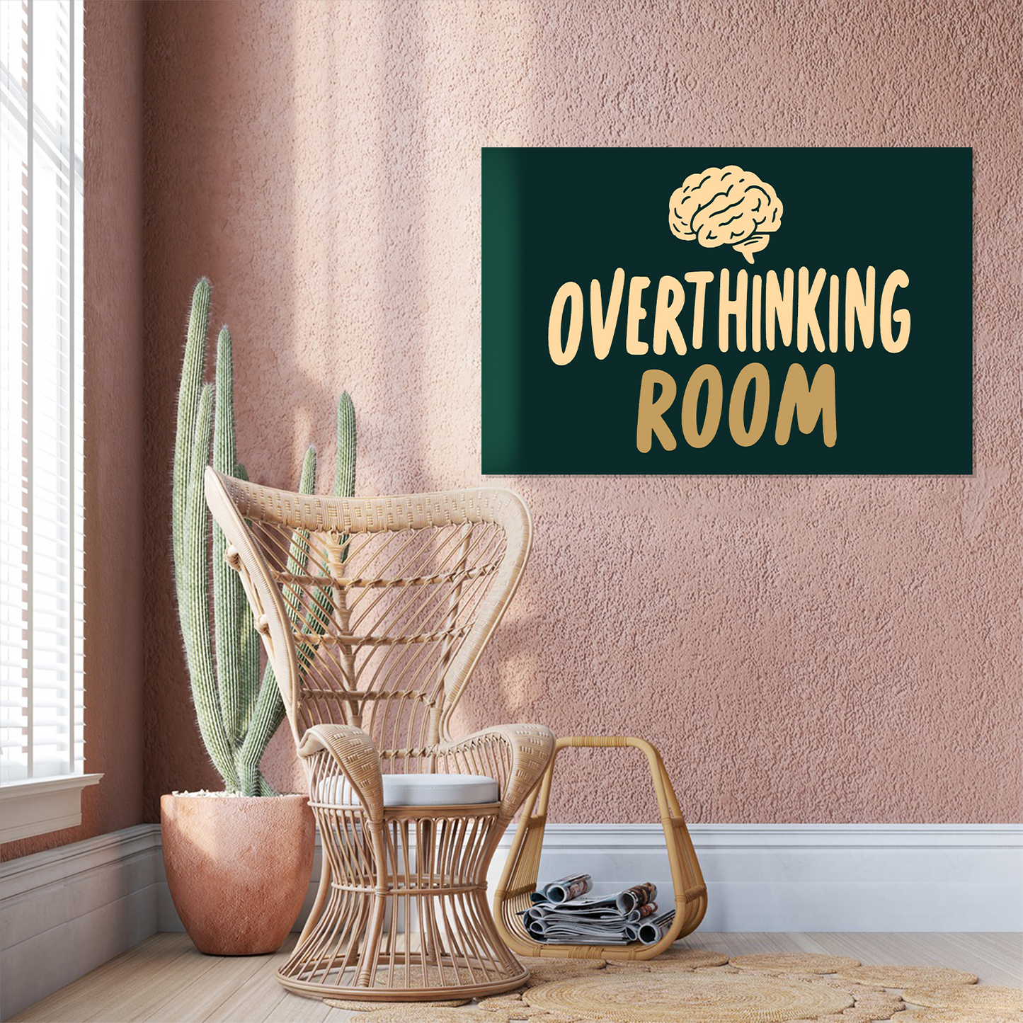 Overthinking Room Poster, Funny Office Wall Art, Funny Bathroom Wall Art, Emareld Green Print, Minimal Typography Poster, Dorm Room Poster