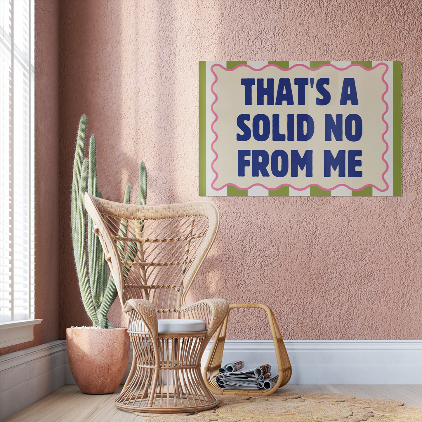 That's A Solid No From Me Poster, Funny Sarcastic Wall Art, Groovy Green Striped Print, Bold Typography Poster, Funny Office Decor