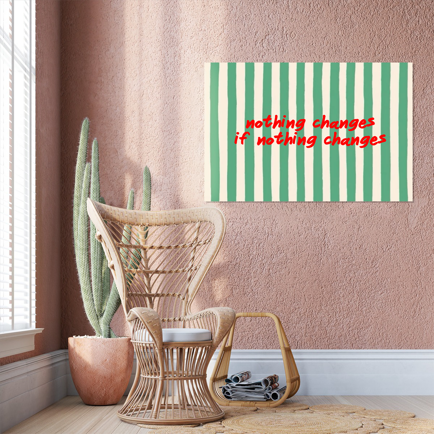 Nothing Changes If Nothing Changes Print Retro Striped Wall Art Typography Poster Motivational Decor Aesthetic Positive Quote
