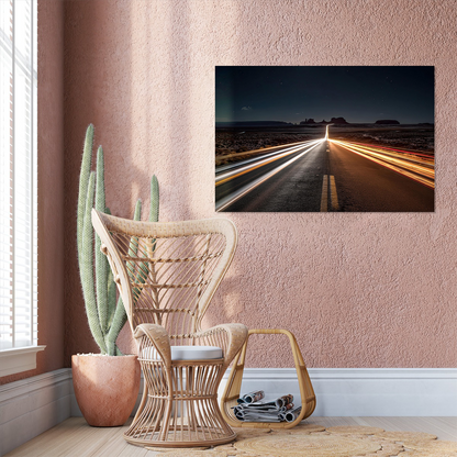 Monument Valley Road Poster – Night Highway Light Trails Art