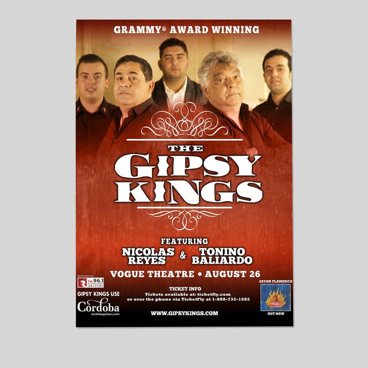 Music Poster GIPSY KINGS 2016 VANCOUVER CONCERT TOUR POSTER Retro Style - Size 24''x36''