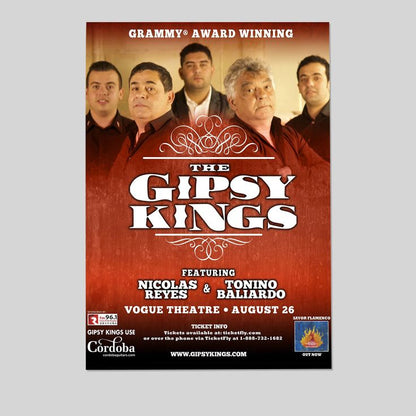 Music Poster GIPSY KINGS 2016 VANCOUVER CONCERT TOUR POSTER Retro Style - Size 24''x36''