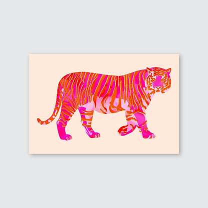 Pink Orange Tiger Wall Art Funky Cute Preppy Animal Poster Trendy Hot Pink Aesthetic Painting Prints for Girly Dorm College Size 24''x36''