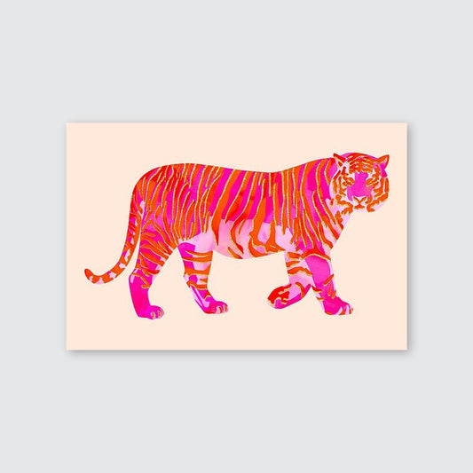 Pink Orange Tiger Wall Art Funky Cute Preppy Animal Poster Trendy Hot Pink Aesthetic Painting Prints for Girly Dorm College Size 24''x36''