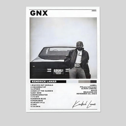 Kendrick Lamar Cover Canvas Wall Art, GNX Album Monochrome Hip-Hop Poster Modern Urban Music Decor for Living Room Bedroom Studio Size 24''x36''