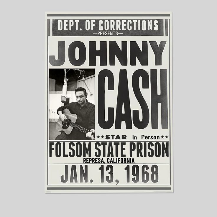Johnny Cash - Music Poster (Folsom State Prison - Jan. 13, 1968) Size 24''x36''