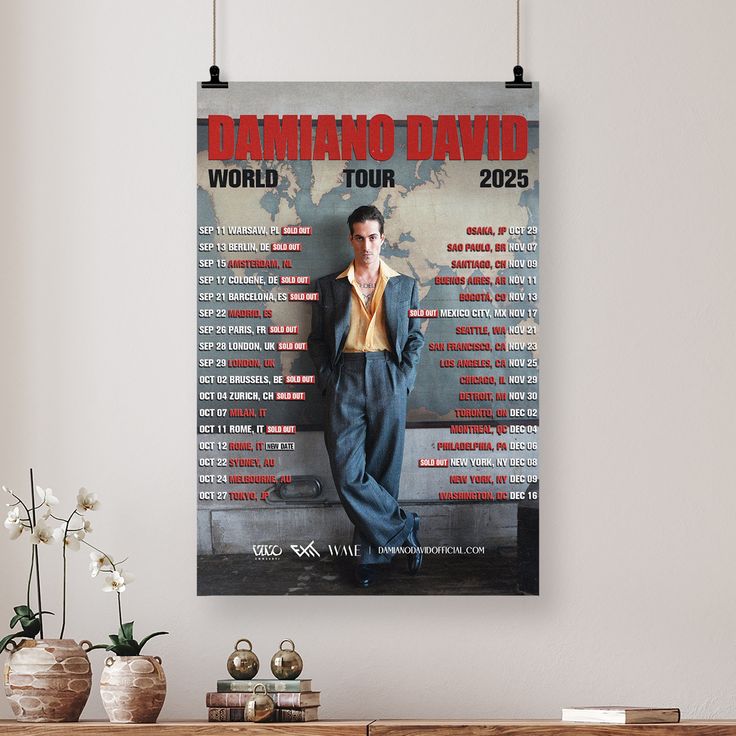 Damiano David World Tour 2025 Tour Dates Fan Gifts Home Decor Poster Size 24''x36''