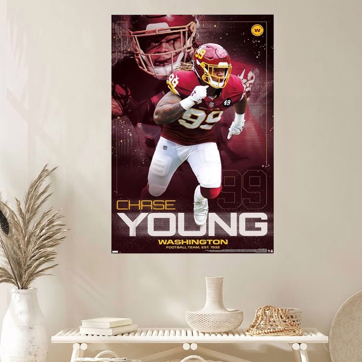 CHASE YOUNG - WASHINGTON COMMANDERS Poster Football Team Vintage Poster Size 24''x36''
