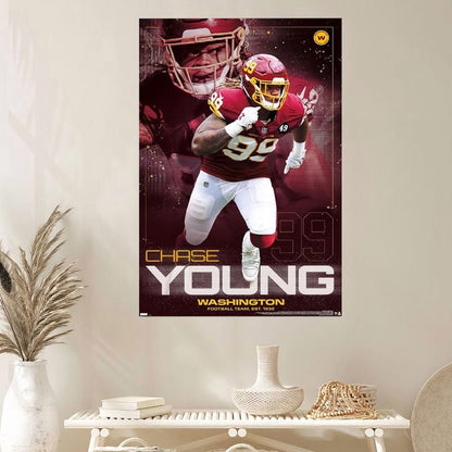 CHASE YOUNG - WASHINGTON COMMANDERS Poster Football Team Vintage Poster Size 24''x36''