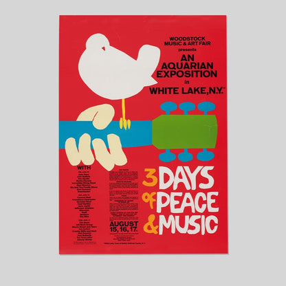 Woodstock Poster, Vintage Music Poster, Concert Print, Retro Style - Size 24''x36''