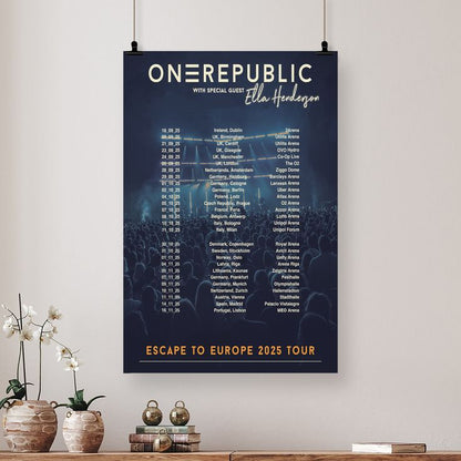One Republic UK Ireland Europe Tour 2025 Print Poster Unframed Retro Style - Size 24''x36''
