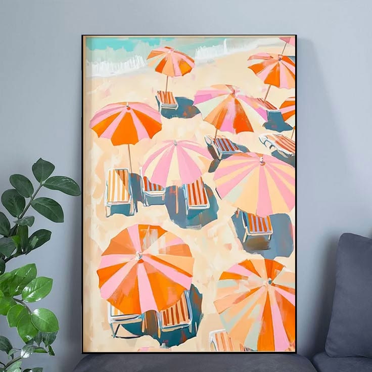 Striped Beach Umbrella Aerial Poster Full Size 24''x36''