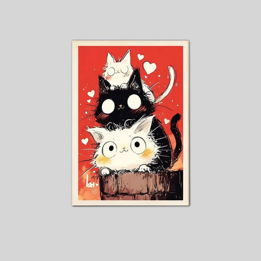 Cat Wall Art Poster, Stacked Kittens Illustration Poster Full Size 24''x36''