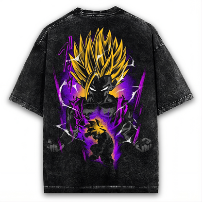 GOHAN SUPER SAIYAN 2 SSJ2 PUMP COVER OVERSIZED WASHED TEE