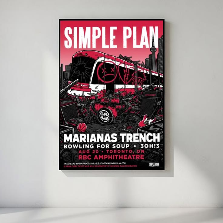 Simple Plan Toronto Concert Poster, RBC Amphitheatre Show Print, Pop Punk Wall Art, Alternative Rock Fan Gift Decor