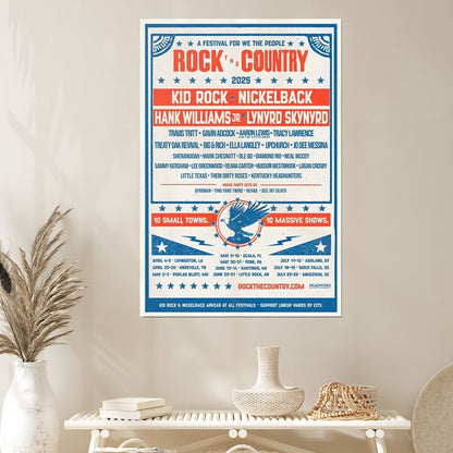 KID ROCK NICKELBACK HANK WILLIAMS JR LYNYRD SKYNARD Tour 2025 Ltd Ed RARE Poster Size 24''x36''