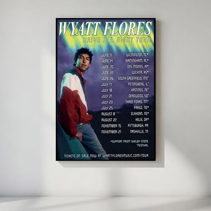 Wyatt Flores Drive All Night Tour Poster, Country Music Concert Print, Western Wall Art, Americana Music Decor, Country Fan Gift