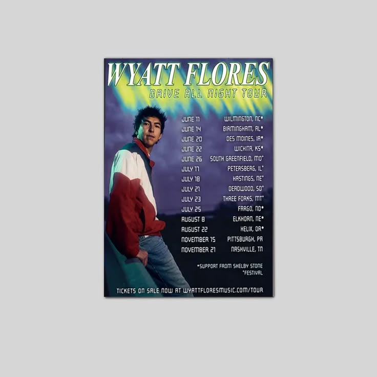 Wyatt Flores Drive All Night Tour Poster, Country Music Concert Print, Western Wall Art, Americana Music Decor, Country Fan Gift