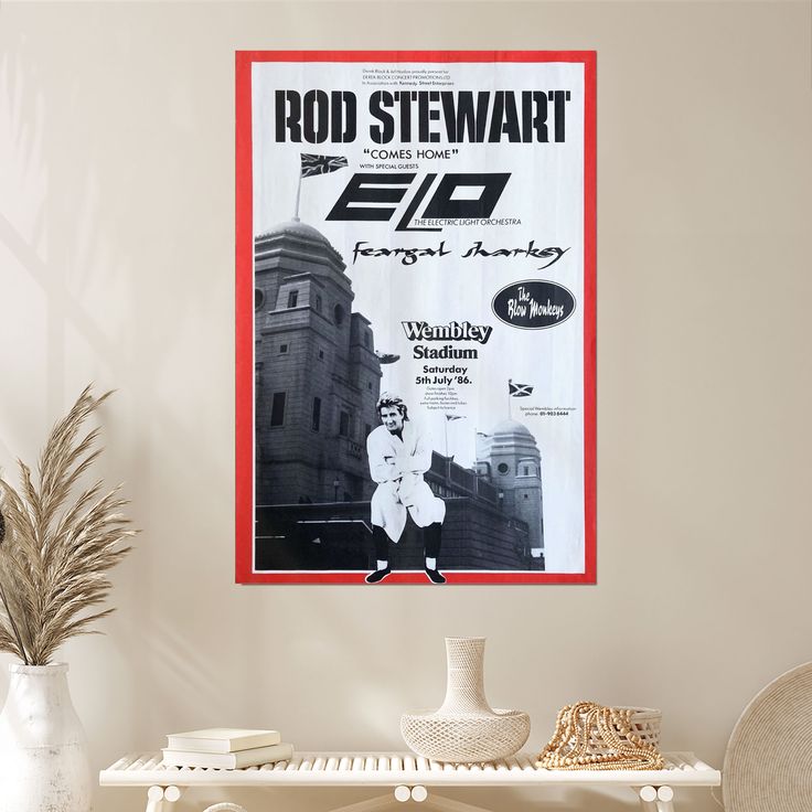 1986 ROD STEWART CONCERT POSTER WALL ART PRINT WEMBLEY STADIUM ELO Size 24''x36''