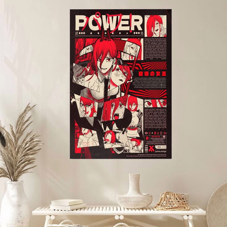 Power - Chainsaw Man, Manga Style Red and Black Wall Art Poster Size 24''x36''