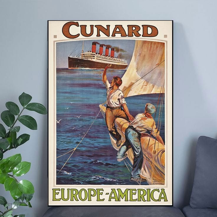 Cunard Line Europe America Vintage Travel Poster Full Size 24''x36''