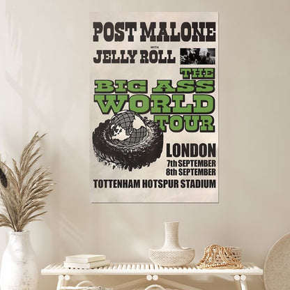 NEW Post Malone With Jelly Roll The Big Ass World Tour 2025 Poster Size 24''x36''