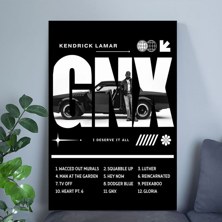 Kendrick Lamar GNX Poster  Black andWhite Rapper Hip Hop Teen Boy Room Girl Room Size 24''x36''