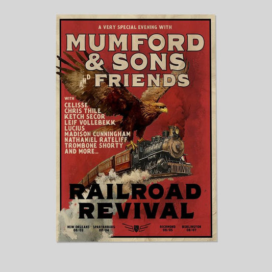 Music Poster -Mumford & Sons 2025 Railroad Revival - Vintage Style - Size 24x36