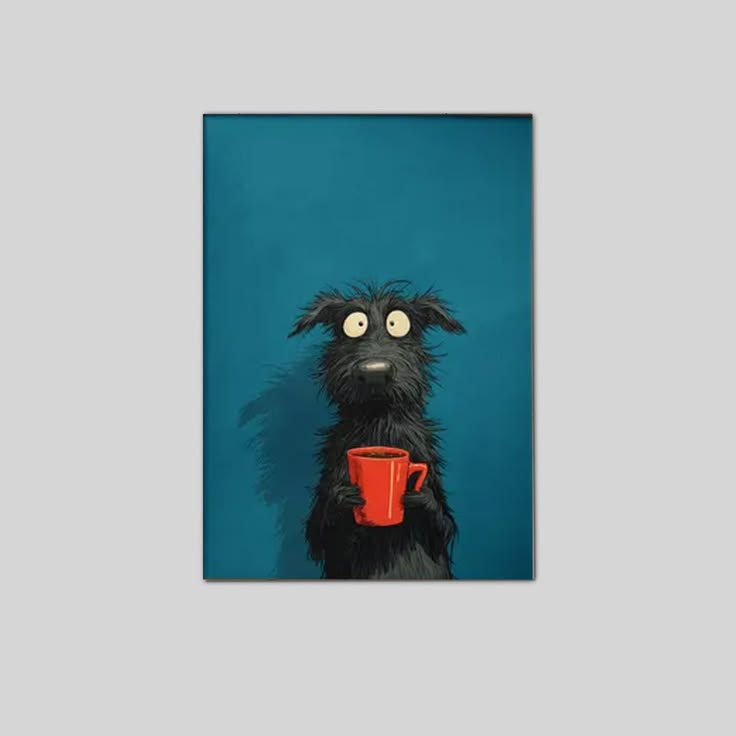 Lucky Shop Coffee Dog — Whimsical Animal Illustration Poster Full Size 24''x36''