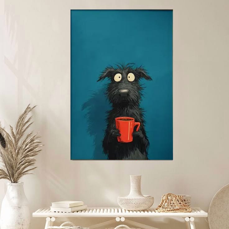 Lucky Shop Coffee Dog — Whimsical Animal Illustration Poster Full Size 24''x36''