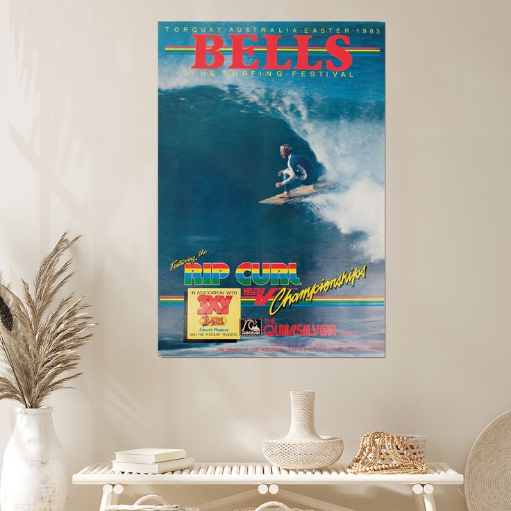 Surfing Poster -1983 RIP CURL BELL'S Surfing Competition Poster - Vintage Style - Size 24x36