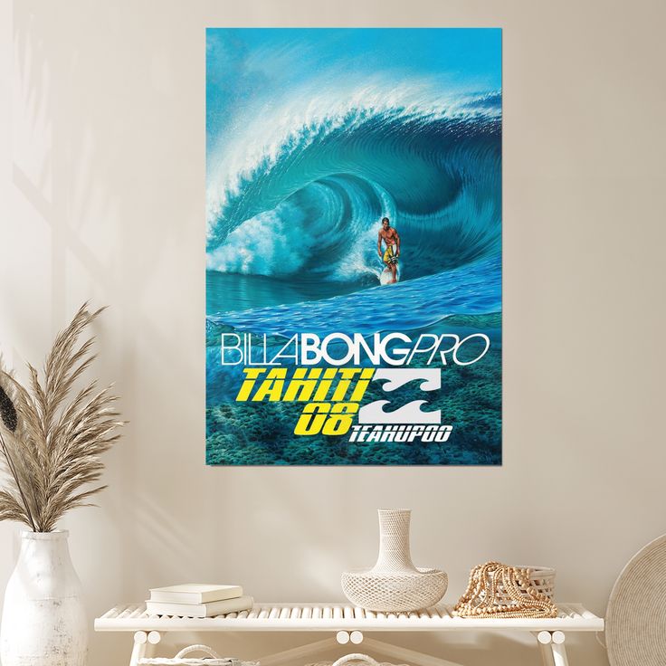 Surfing Poster -2008 Billa..bong Pro Tahiti Surfing Competition Poster - Vintage Style - Size 24x36