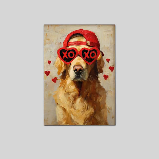 Golden Retriever Valentine Art, Romantic Love XOXO