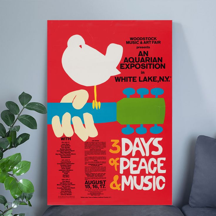 Woodstock Poster, Vintage Music Poster, Concert Print, Retro Style - Size 24''x36''