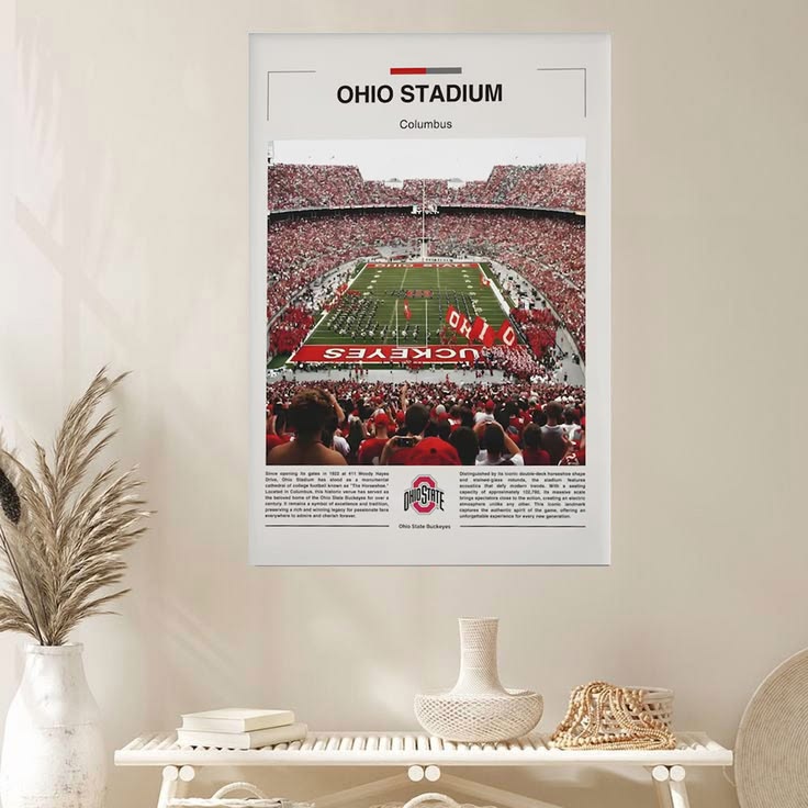 Ohio Stadium Poster, Ohio State Buckeyes Wall Art Poster Size 24''x36''