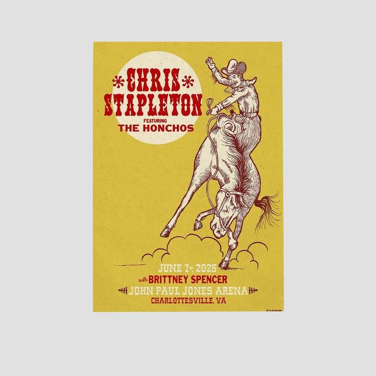 Music Poster Chris Stapleton 2025 Tour Charlottesville Retro Style - Size 24''x36''