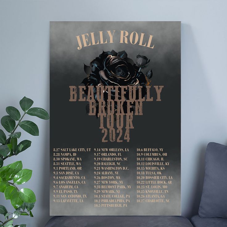 Jelly Roll Tour Poster, Beautifully Broken Concert Country Music  Size 24''x36''