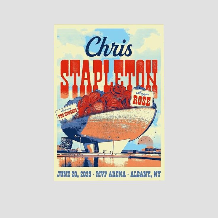 Music Poster Chris Stapleton Jun 20 2025 MVP Arena Albany NY Tour Poster Retro Style - Size 24''x36''