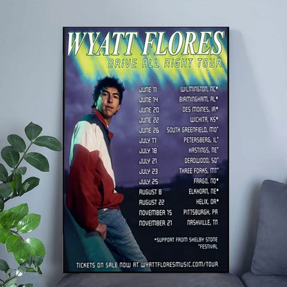Wyatt Flores Drive All Night Tour Poster, Country Music Concert Print, Western Wall Art, Americana Music Decor, Country Fan Gift