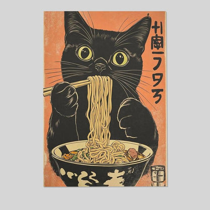 Generic Vintage Japanese Noodle Black Cat Canvas Poster Size 24''x36''