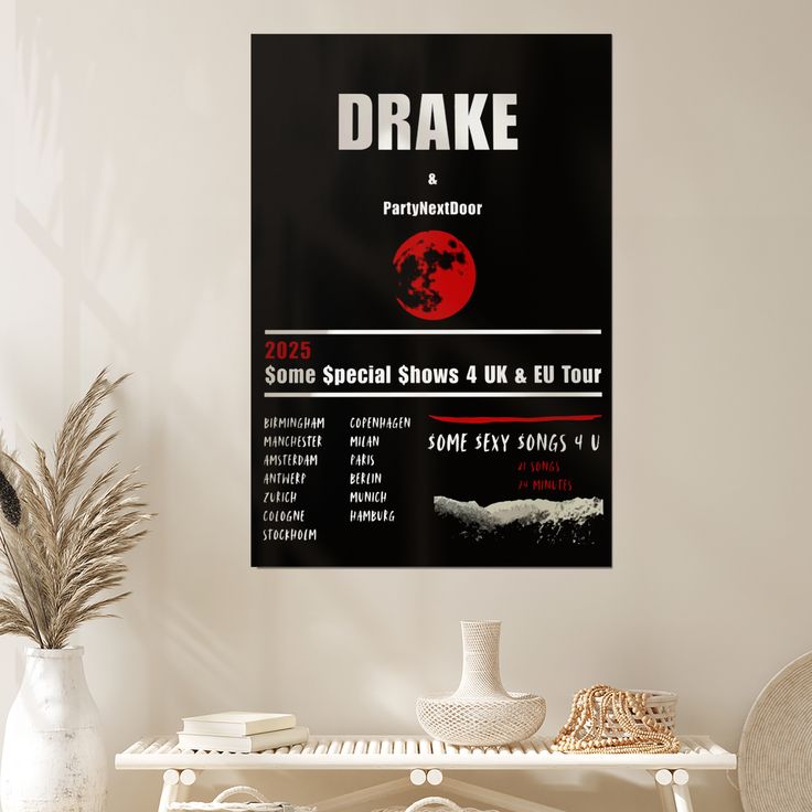 Drake UK EU Tour 2025 Concert Poster - Drake and PartyNextDoor  Drake Tour Wall Art Size 24''x36''